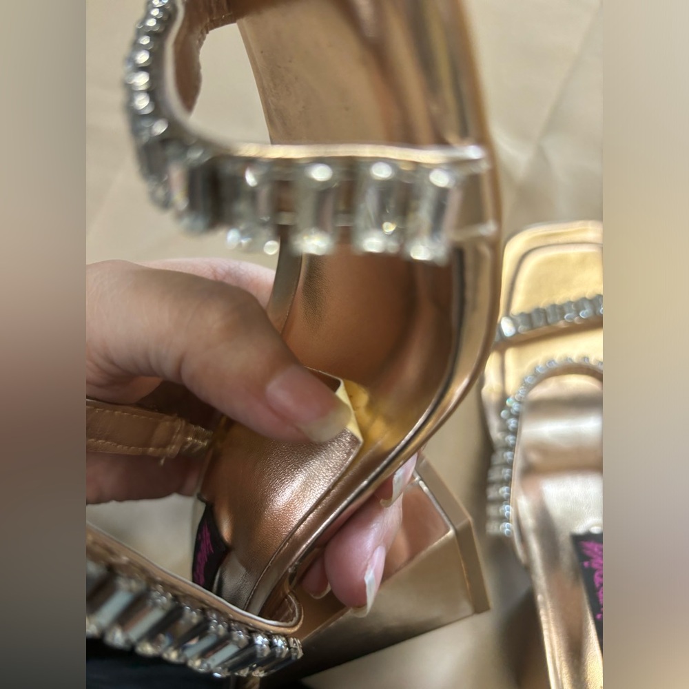 Wild Diva Gold Crystal Embellished Heels - Picture 10 of 15